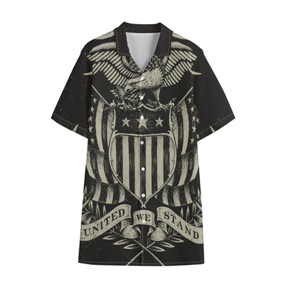 United We Stand American Flag Print Cotton Hawaiian Shirt