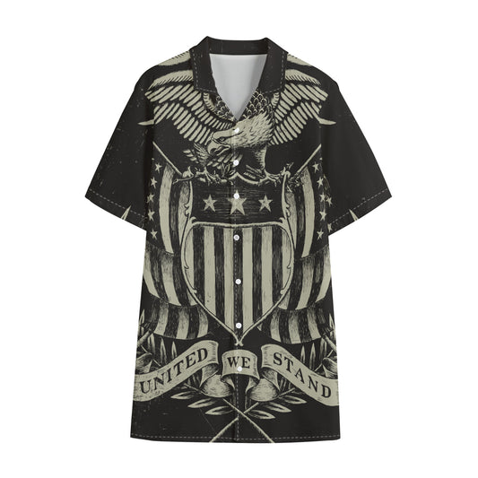 United We Stand American Flag Print Cotton Hawaiian Shirt