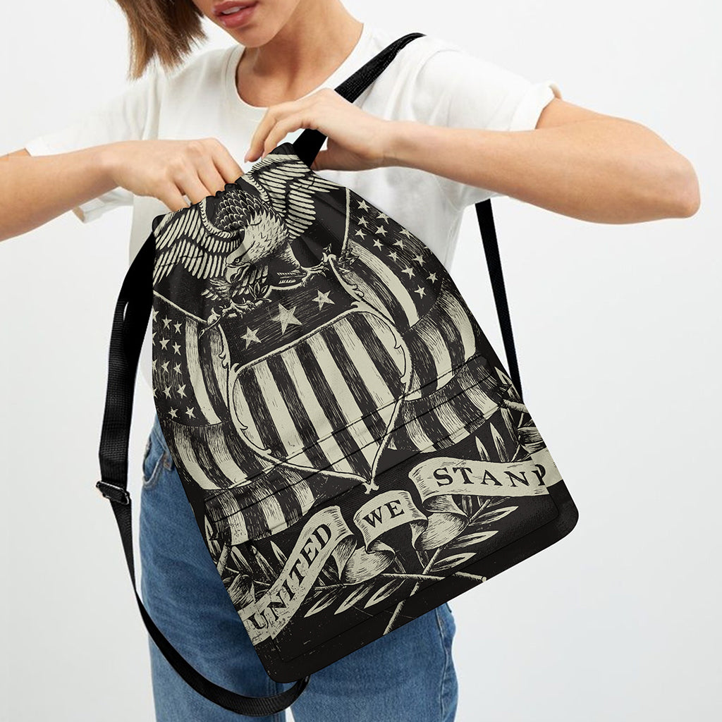 United We Stand American Flag Print Drawstring Backpack