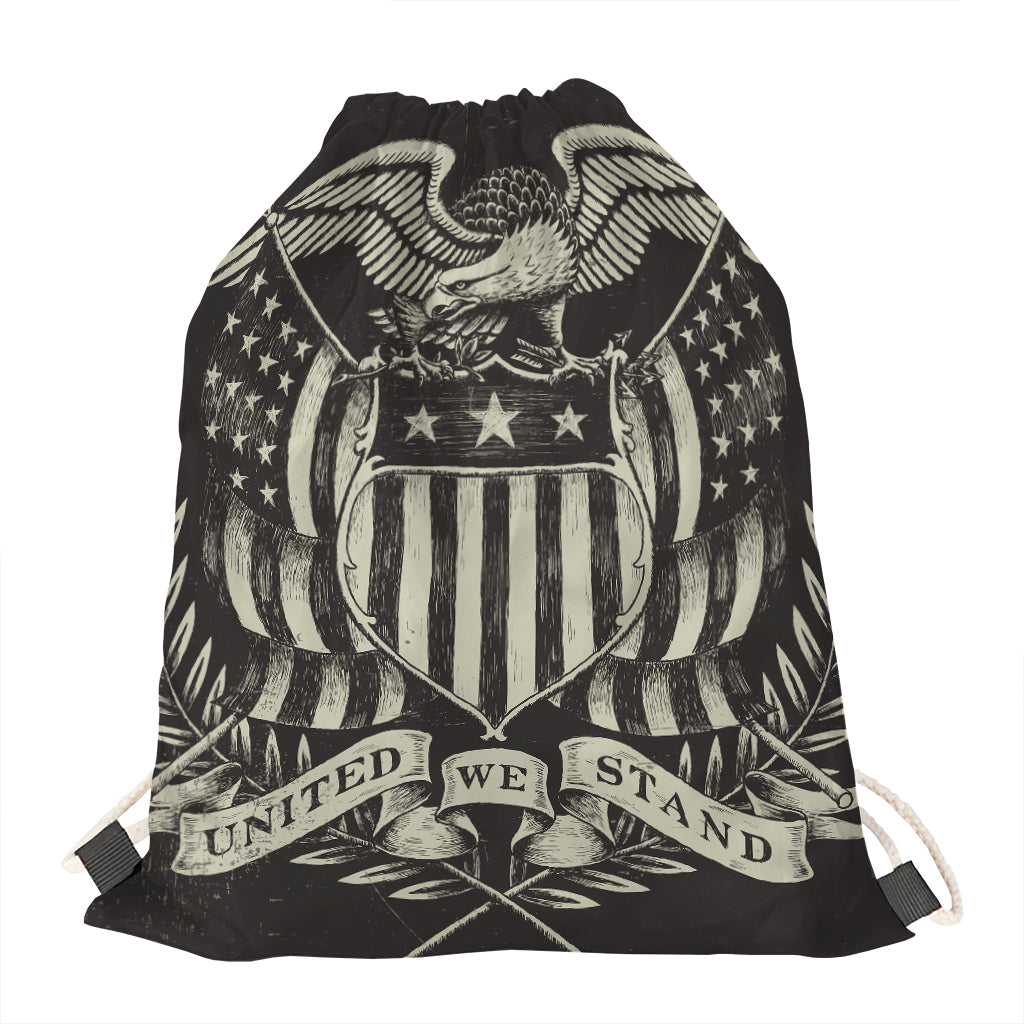 United We Stand American Flag Print Drawstring Bag