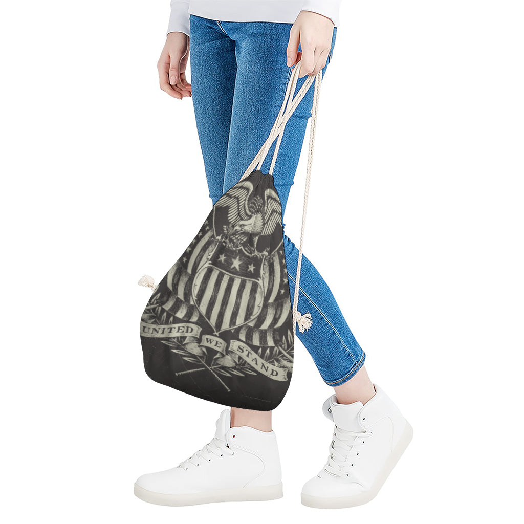 United We Stand American Flag Print Drawstring Bag
