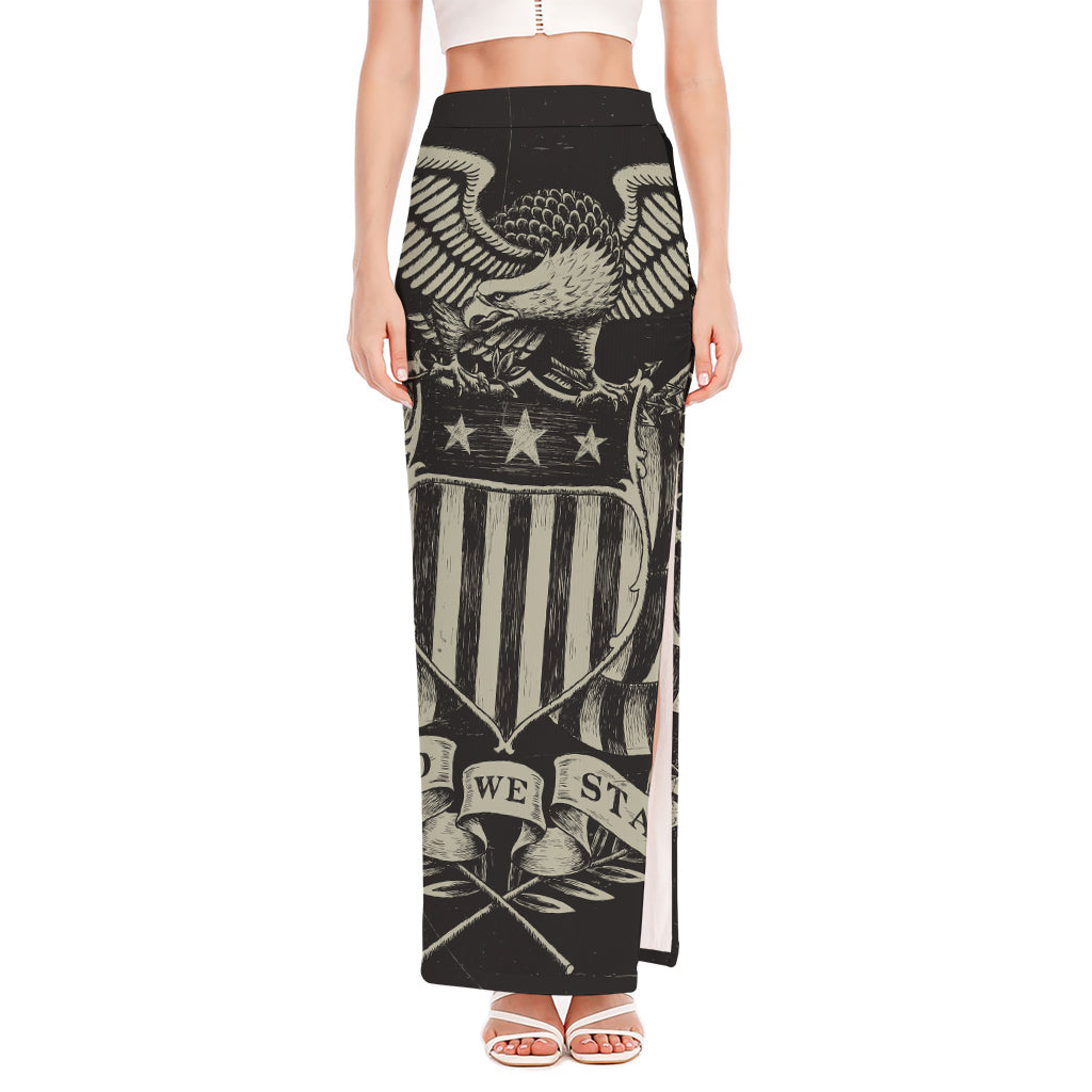 United We Stand American Flag Print High Slit Maxi Skirt