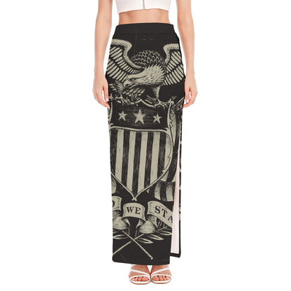 United We Stand American Flag Print High Slit Maxi Skirt
