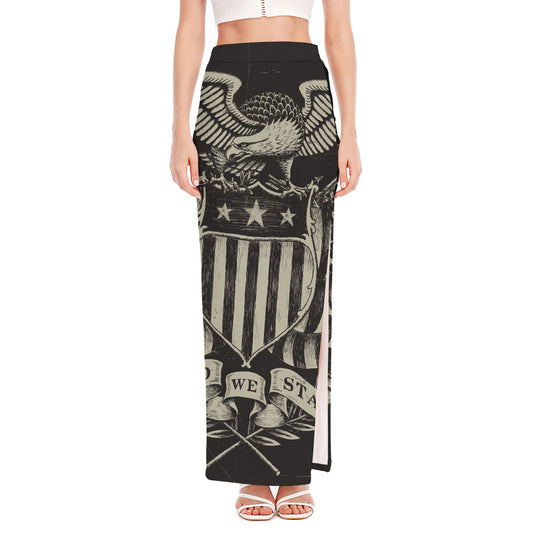 United We Stand American Flag Print High Slit Maxi Skirt
