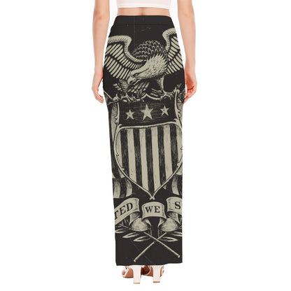 United We Stand American Flag Print High Slit Maxi Skirt
