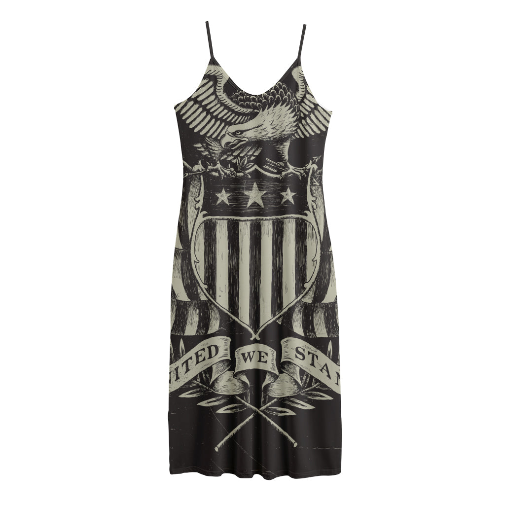 United We Stand American Flag Print Jersey Midi Cami Dress