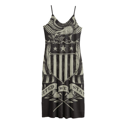 United We Stand American Flag Print Jersey Midi Cami Dress