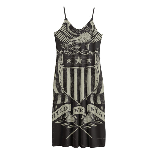 United We Stand American Flag Print Jersey Midi Cami Dress