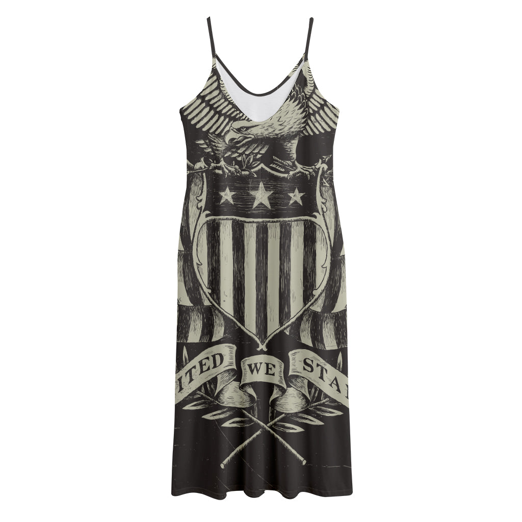 United We Stand American Flag Print Jersey Midi Cami Dress