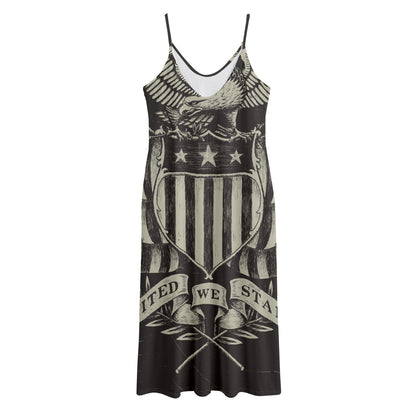 United We Stand American Flag Print Jersey Midi Cami Dress