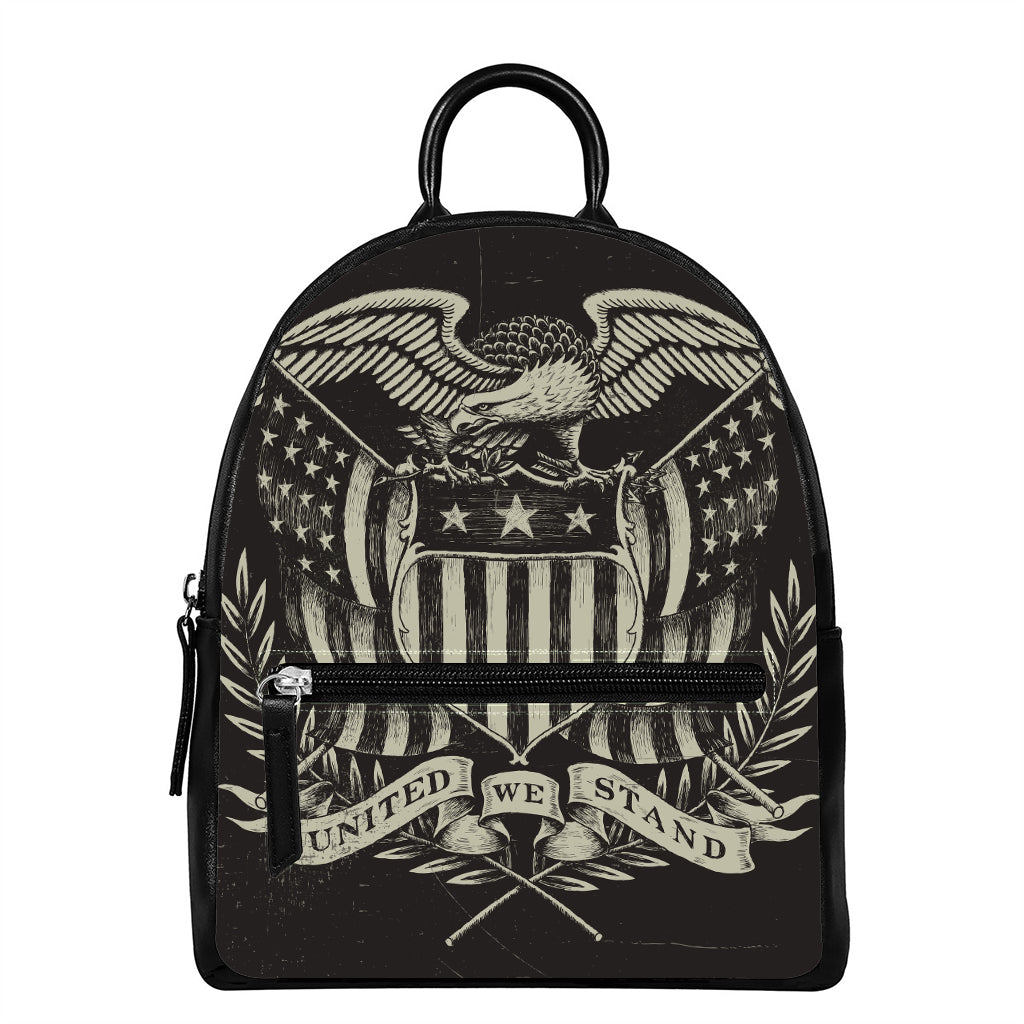 United We Stand American Flag Print Leather Backpack