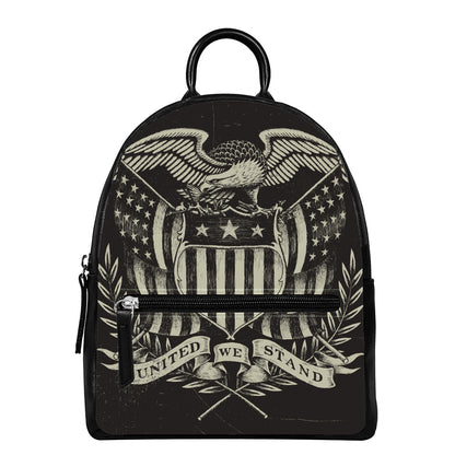 United We Stand American Flag Print Leather Backpack