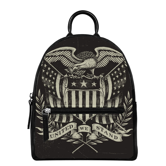 United We Stand American Flag Print Leather Backpack