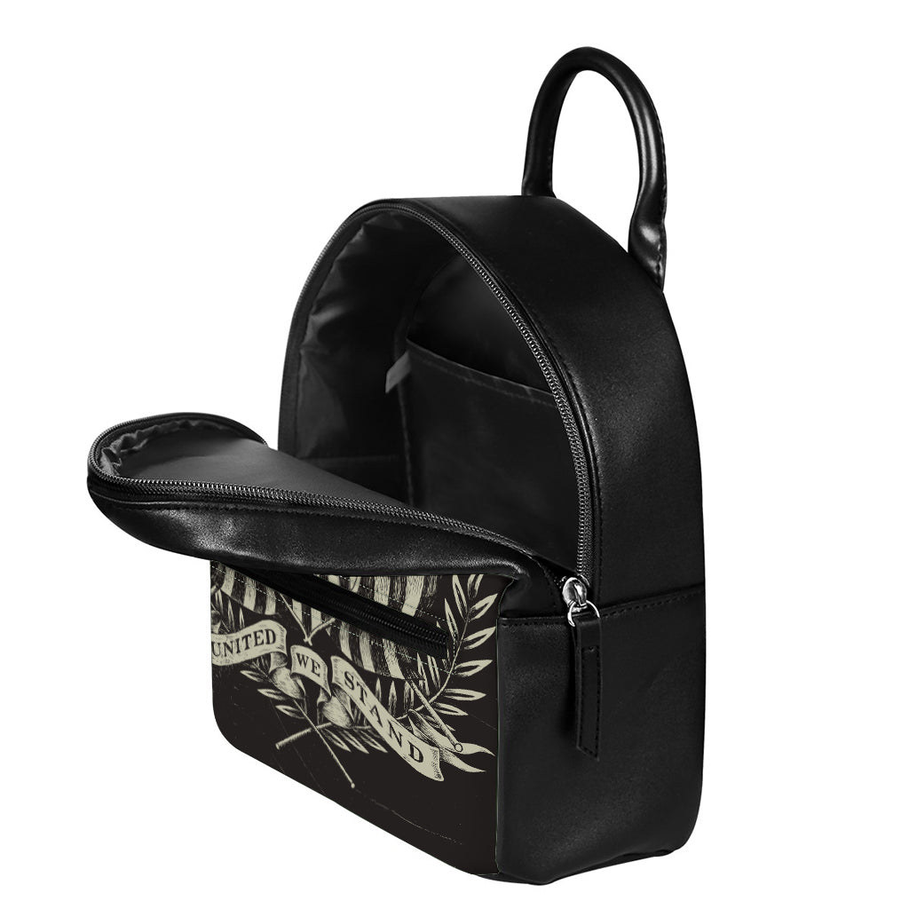 United We Stand American Flag Print Leather Backpack