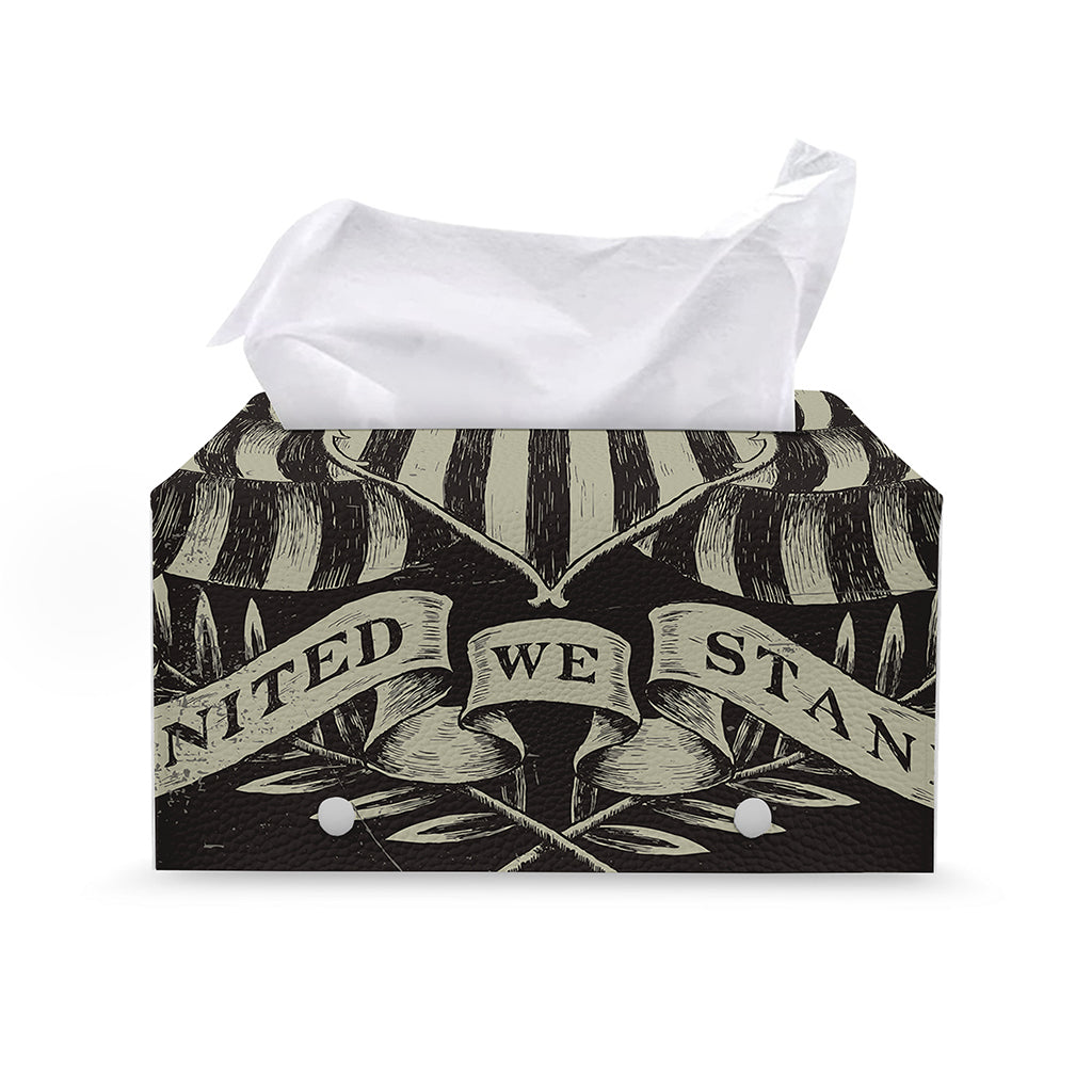 United We Stand American Flag Print Leather Tissue Box Cover