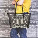 United We Stand American Flag Print Leather Tote Bag