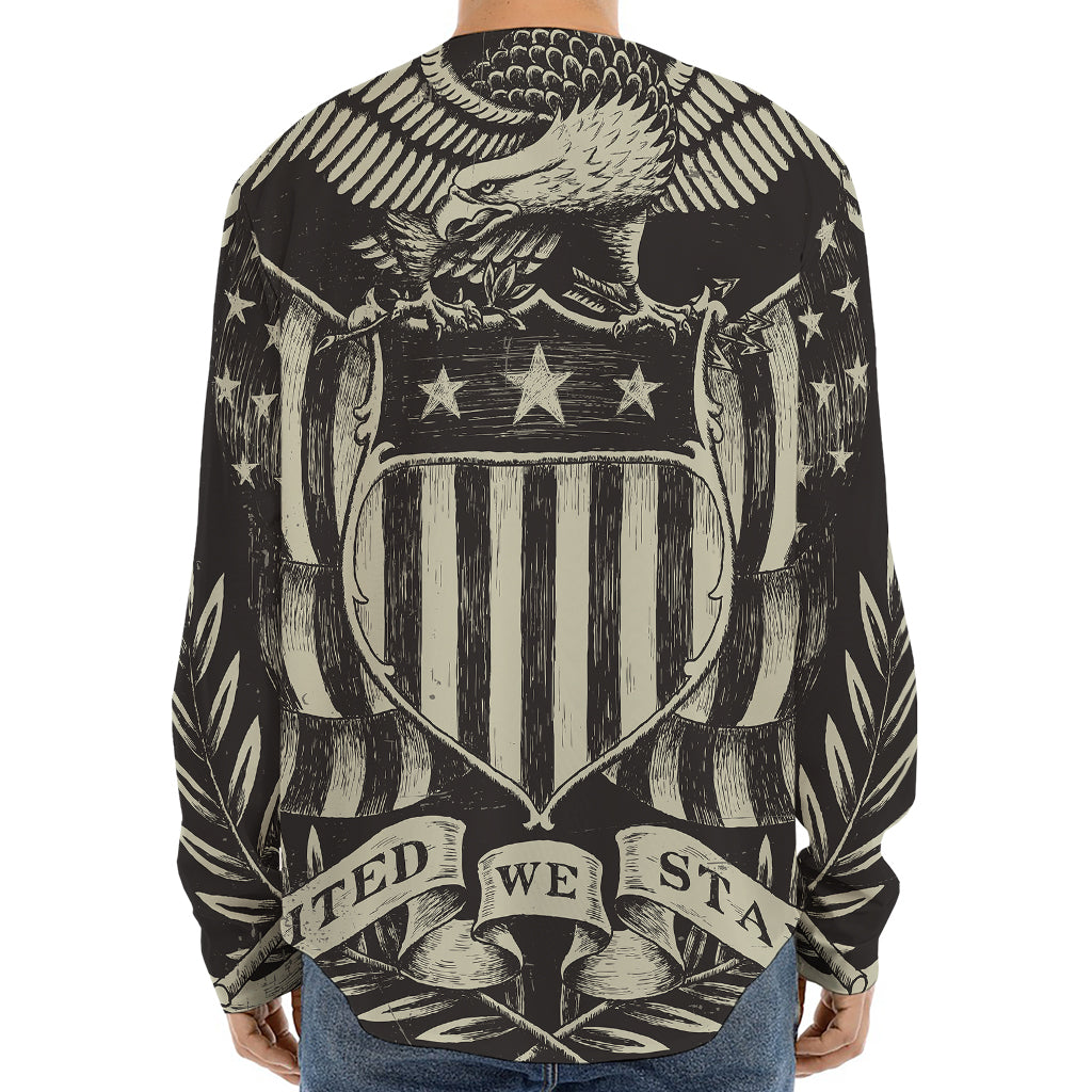 United We Stand American Flag Print Long Sleeve Baseball Jersey