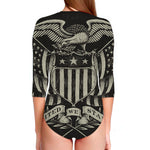 United We Stand American Flag Print Long Sleeve Swimsuit