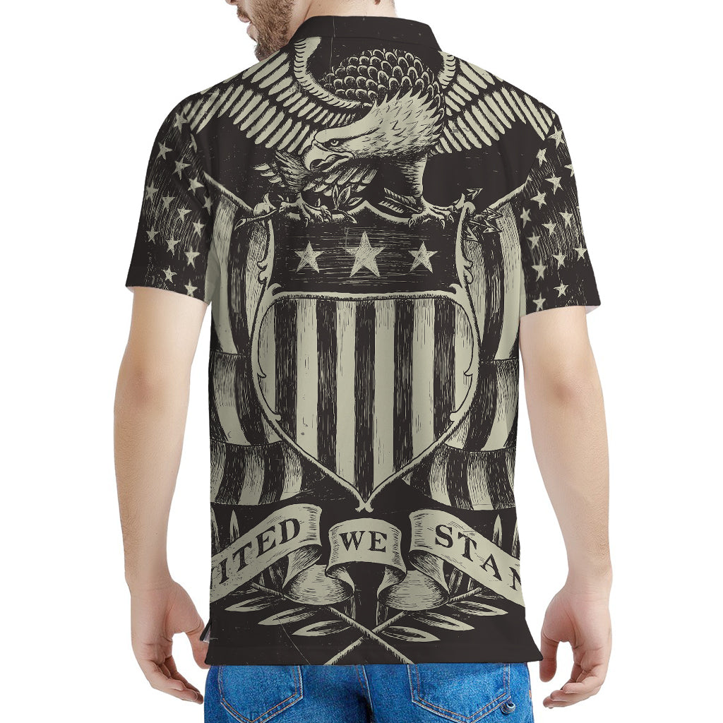 United We Stand American Flag Print Men's Polo Shirt