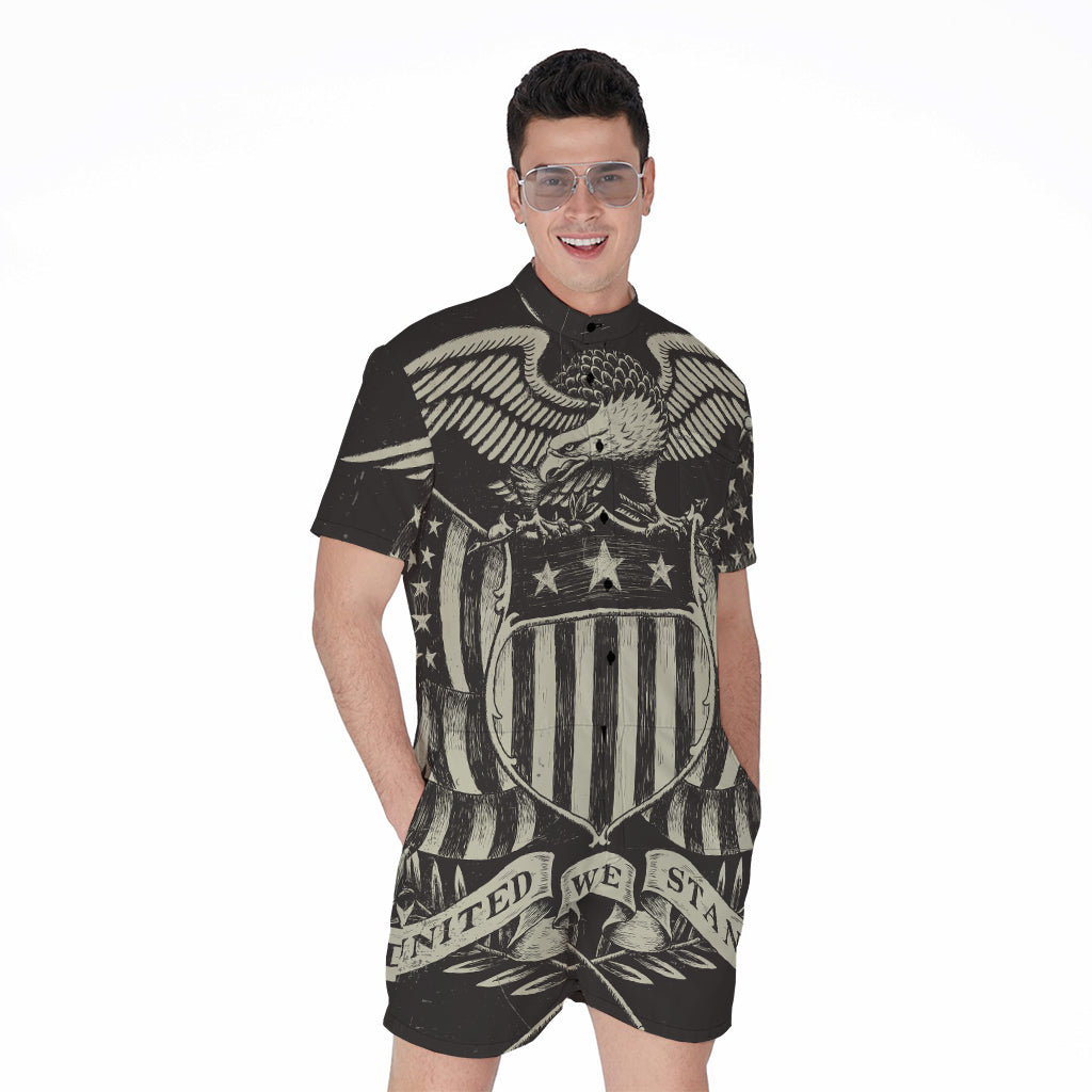 United We Stand American Flag Print Men's Rompers