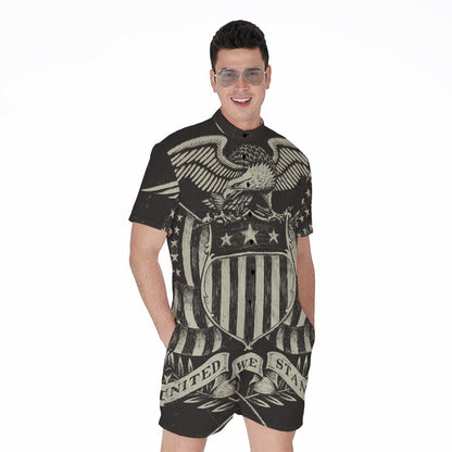United We Stand American Flag Print Men's Rompers