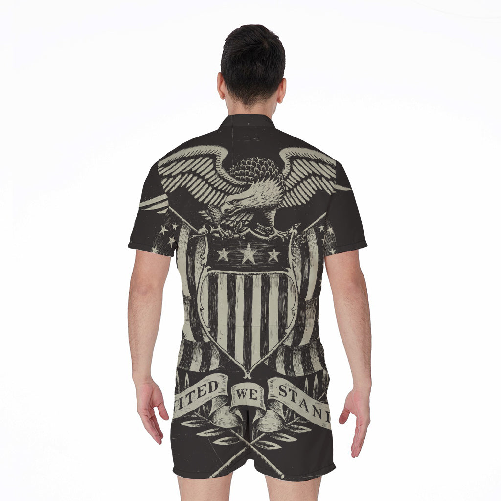 United We Stand American Flag Print Men's Rompers