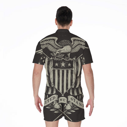 United We Stand American Flag Print Men's Rompers
