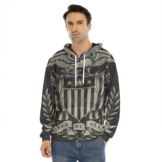 United We Stand American Flag Print Men's Velvet Pullover Hoodie