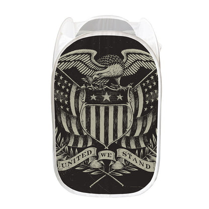 United We Stand American Flag Print Mesh Laundry Hamper