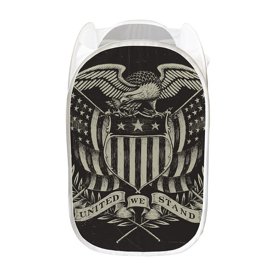 United We Stand American Flag Print Mesh Laundry Hamper