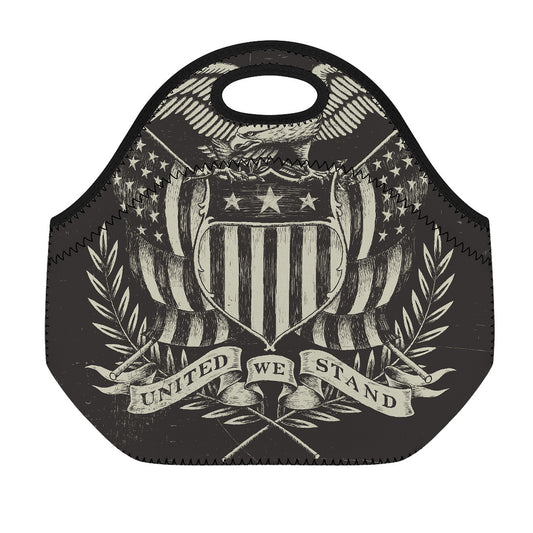 United We Stand American Flag Print Neoprene Lunch Bag