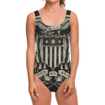 United We Stand American Flag Print One Piece Swimsuit