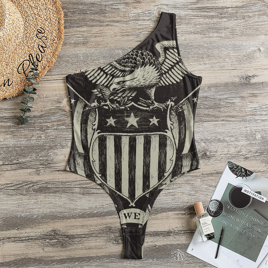 United We Stand American Flag Print One Shoulder Bodysuit