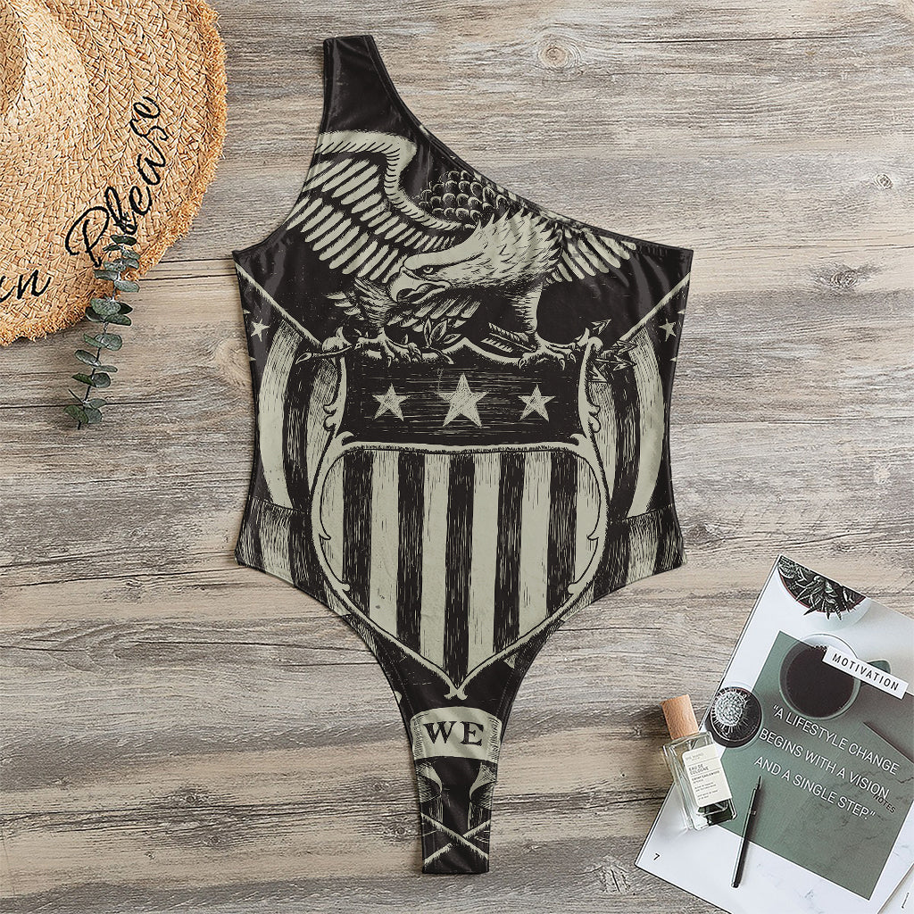 United We Stand American Flag Print One Shoulder Bodysuit