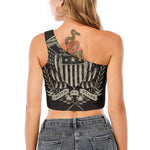 United We Stand American Flag Print One Shoulder Crop Top