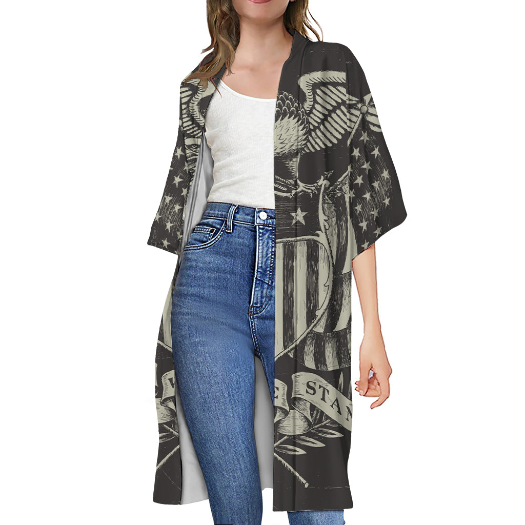 United We Stand American Flag Print Open Front Beach Cover Up