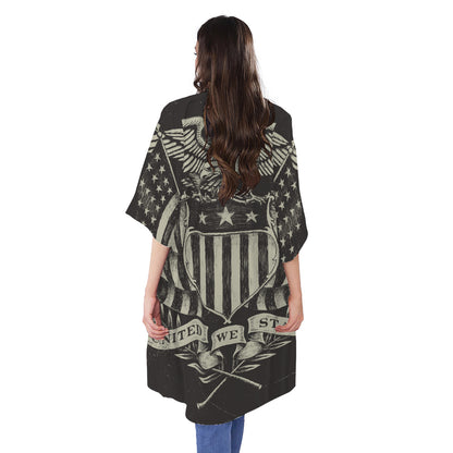 United We Stand American Flag Print Open Front Beach Cover Up