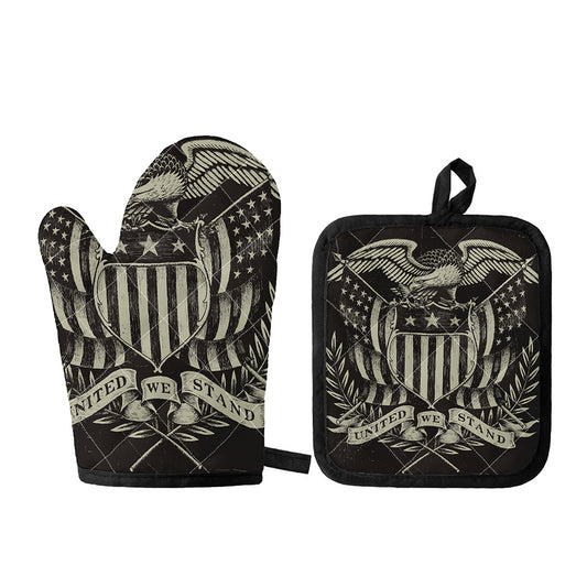United We Stand American Flag Print Oven Mitt And Pot Holder Set