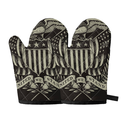 United We Stand American Flag Print Oven Mitts