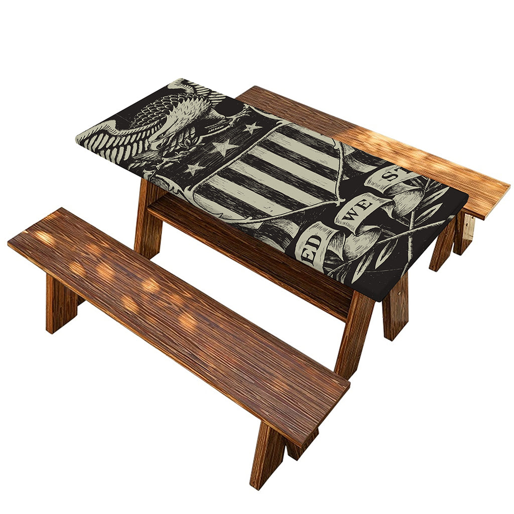 United We Stand American Flag Print Picnic Table Cover