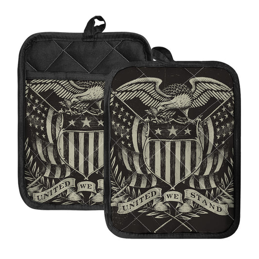 United We Stand American Flag Print Pot Holders With Pocket