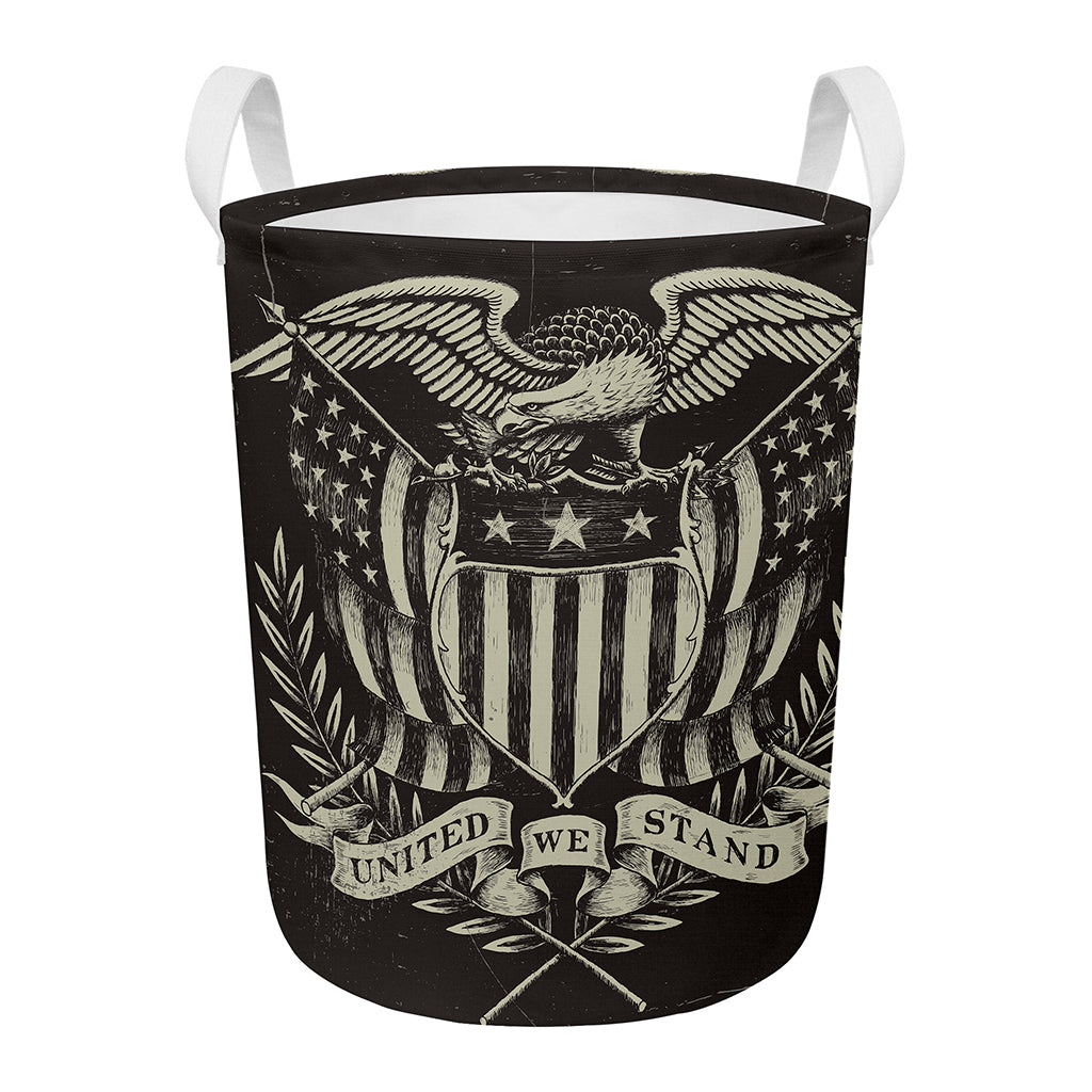 United We Stand American Flag Print Round Laundry Basket