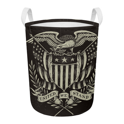 United We Stand American Flag Print Round Laundry Basket