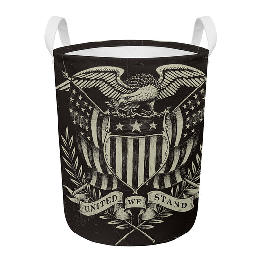 United We Stand American Flag Print Round Laundry Basket