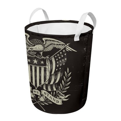 United We Stand American Flag Print Round Laundry Basket