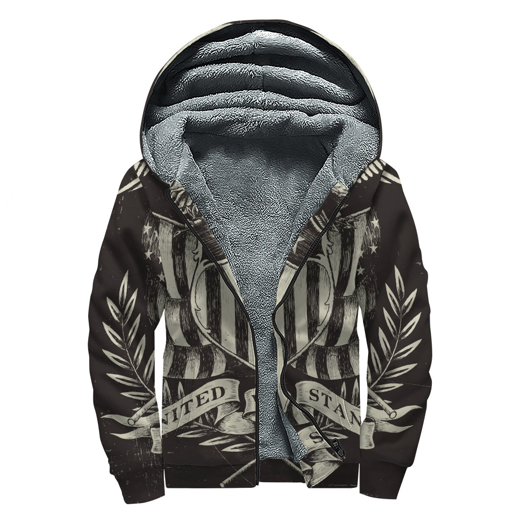 United We Stand American Flag Print Sherpa Lined Zip Up Hoodie