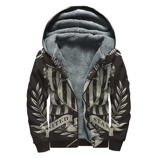 United We Stand American Flag Print Sherpa Lined Zip Up Hoodie