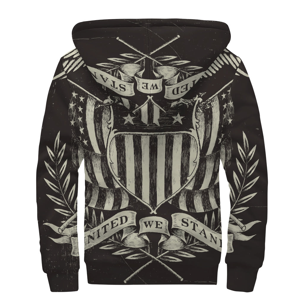 United We Stand American Flag Print Sherpa Lined Zip Up Hoodie