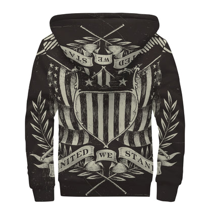 United We Stand American Flag Print Sherpa Lined Zip Up Hoodie