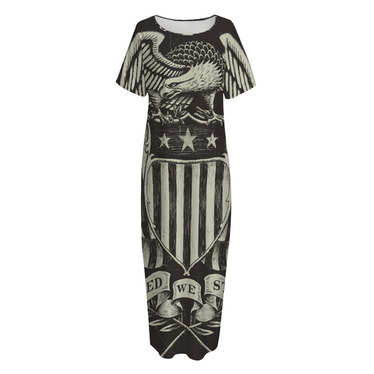 United We Stand American Flag Print Short Sleeve Long Nightdress